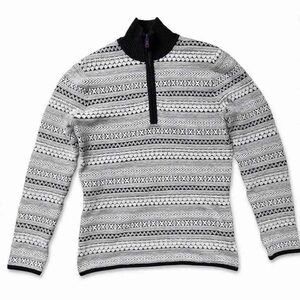 Title Nine Sweater Womens M Black Geometric Wool Blend Quarter Zip Pullover